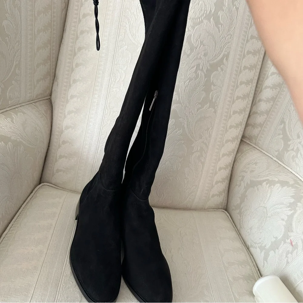 AQUATALIA NORINA BLACK SUEDE BACK DRAWCORD DRESSY OTK FASHION BOOTS Sz 6.5